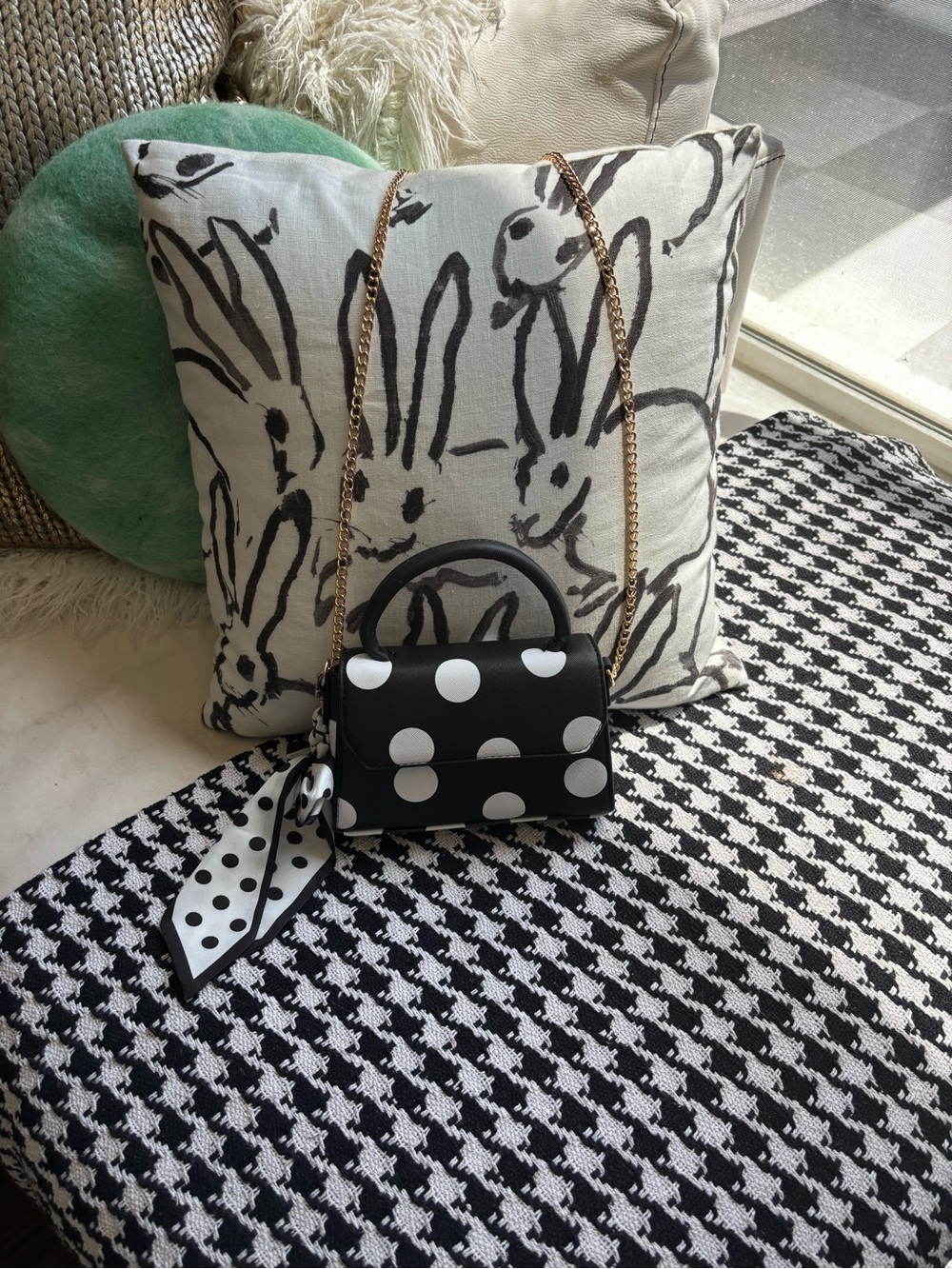 Lux Black & White Polka Dot Mini Top-Handle Crossbody